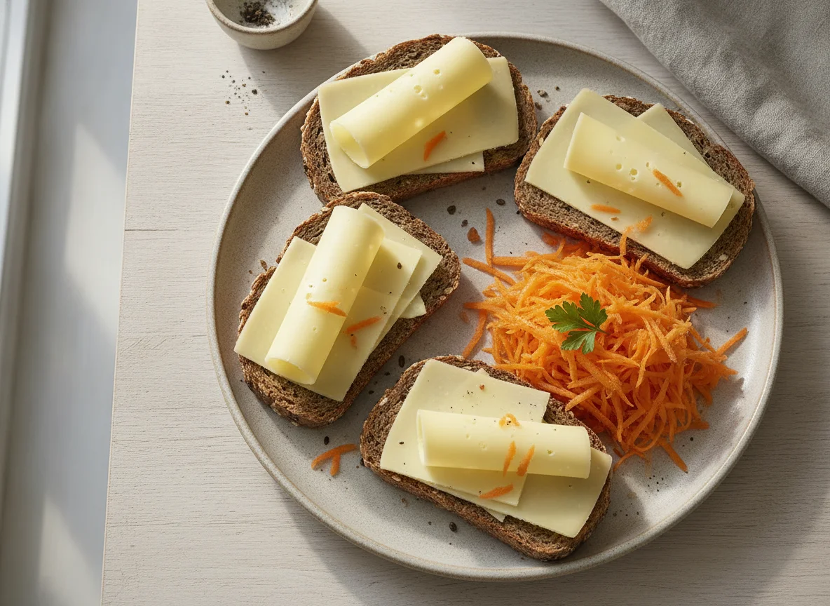 Vollkornbrot mit Käse und Karotten photo