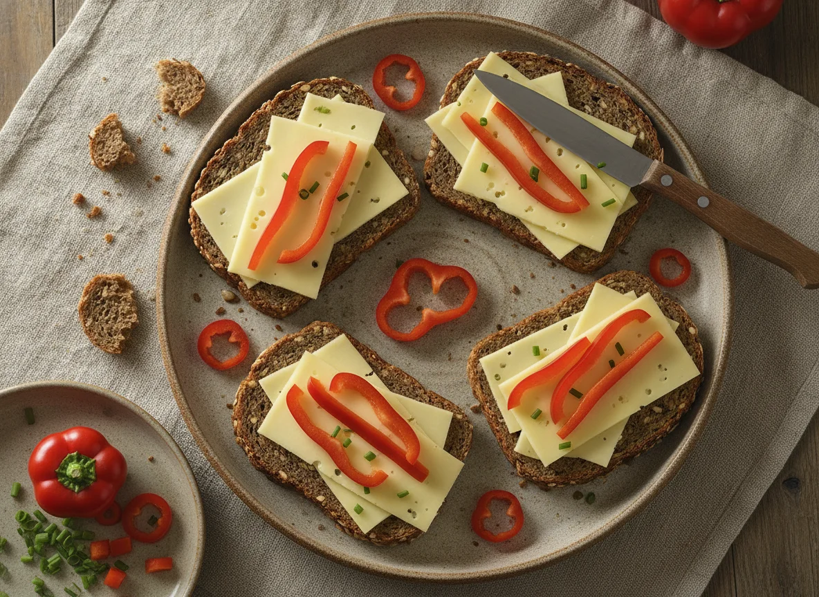 Vollkornbrot mit Käse und Paprika photo