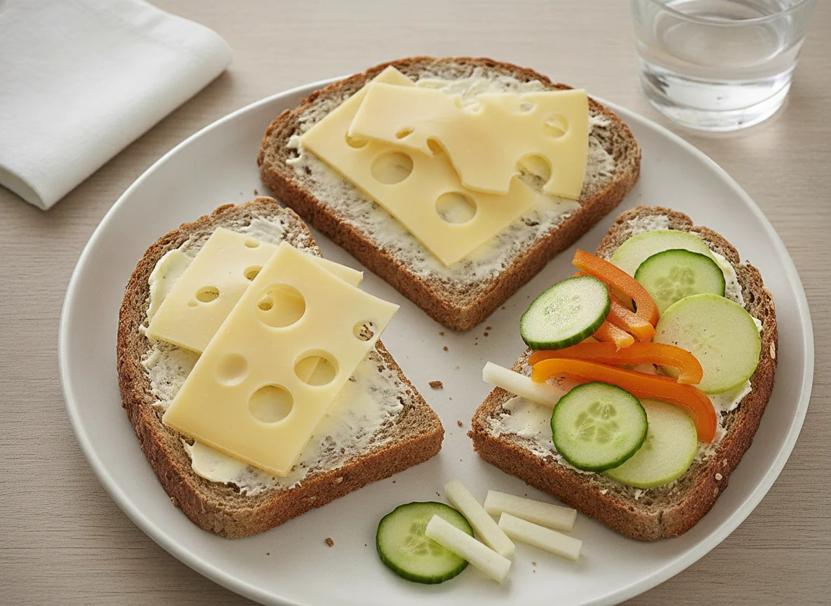 Vollkornbrot mit Käse und Rohkost photo