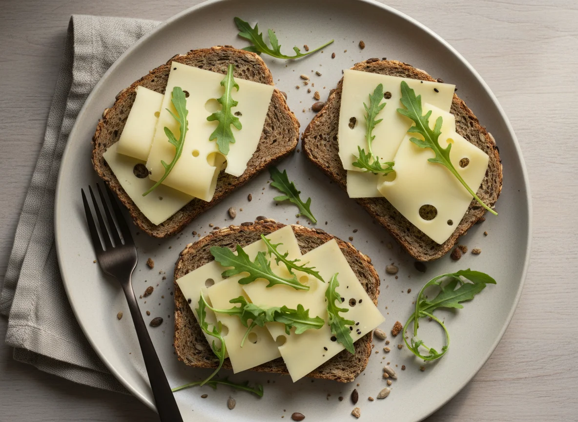 Vollkornbrot mit Käse und Rucola photo