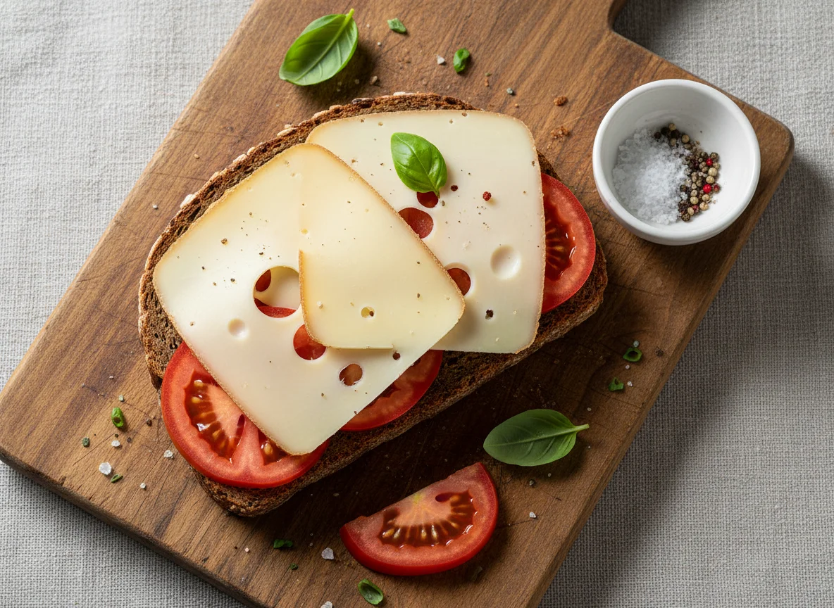 Vollkornbrot mit Käse und Tomate photo