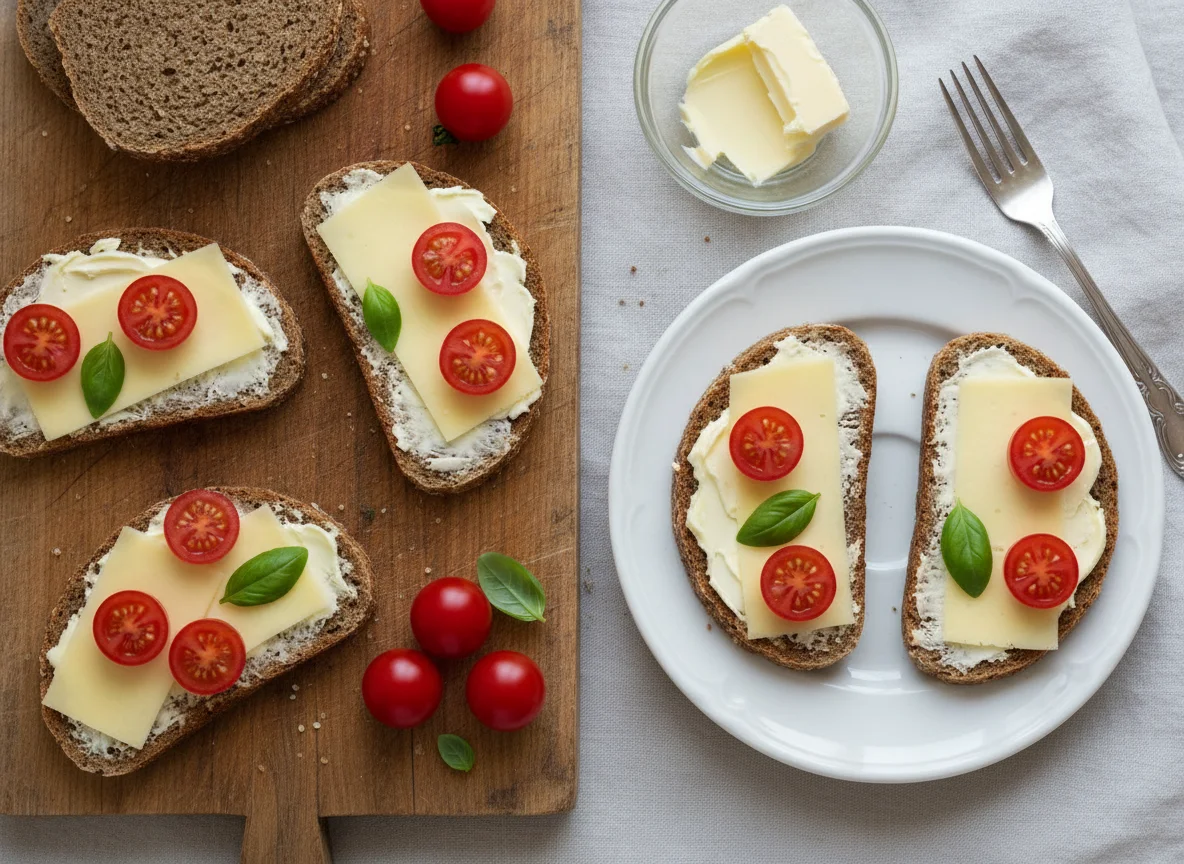 Vollkornbrot mit Käse und Tomaten photo