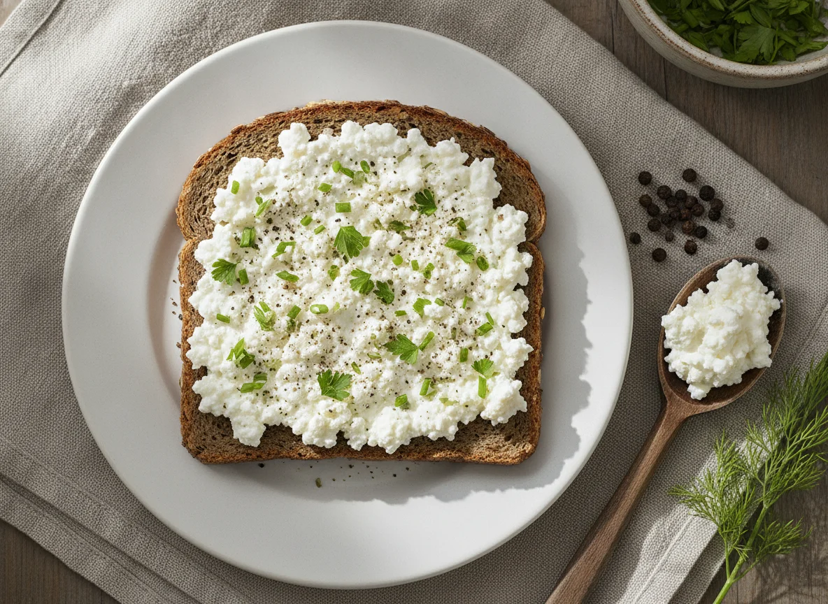 Vollkornbrot mit körnigem Frischkäse photo