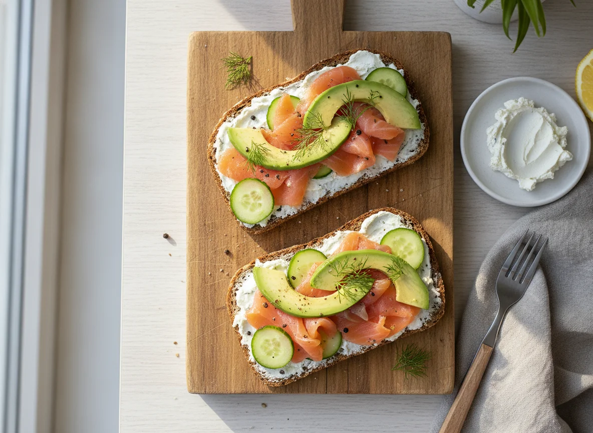 Vollkornbrot mit Lachs und Avocado photo
