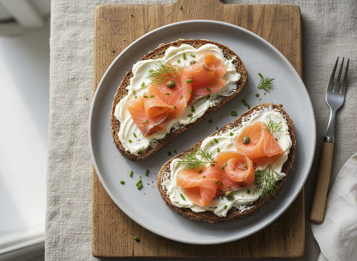 Vollkornbrot mit Lachs und Frischkäse photo