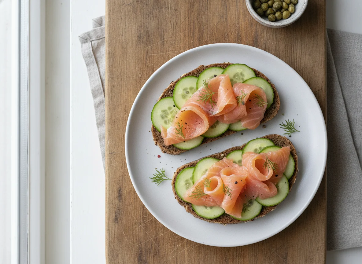 Vollkornbrot mit Lachs und Gurke photo