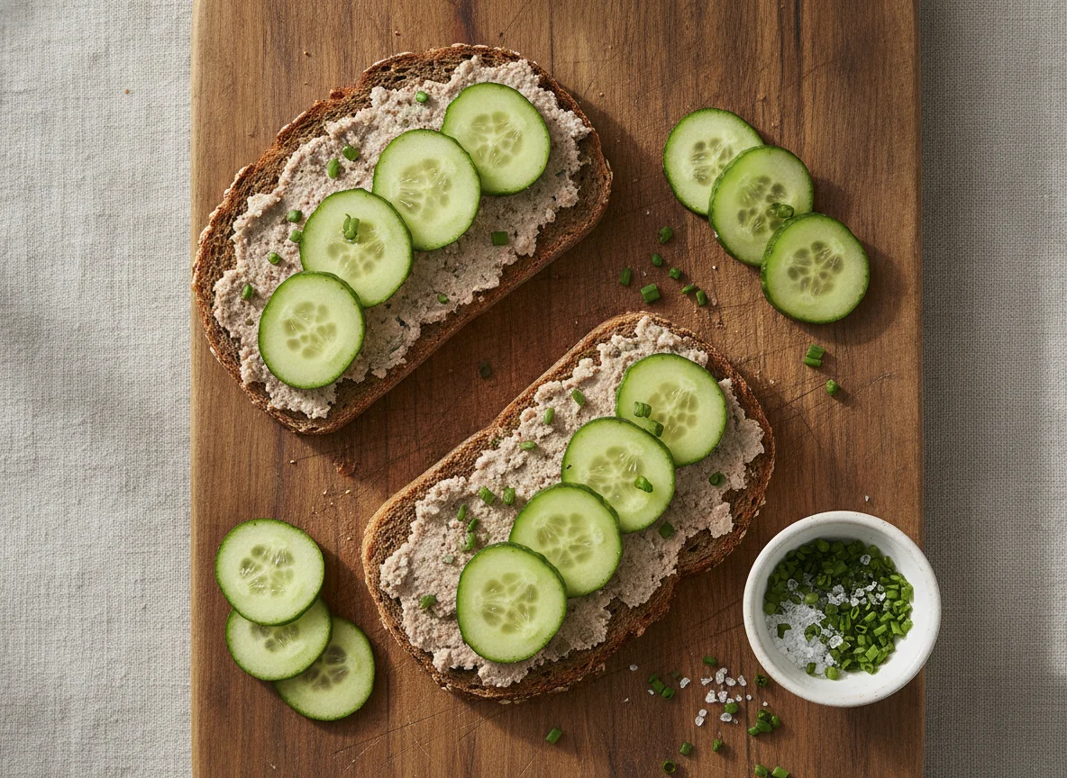 Vollkornbrot mit Leberwurst und Gurkenscheiben photo
