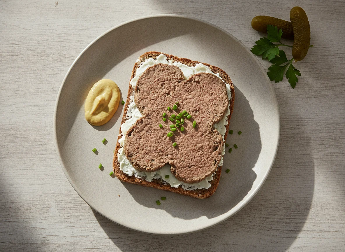 Vollkornbrot mit Leberwurst und Senf photo