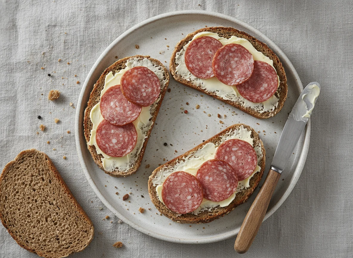 Vollkornbrot mit Mettwurst photo