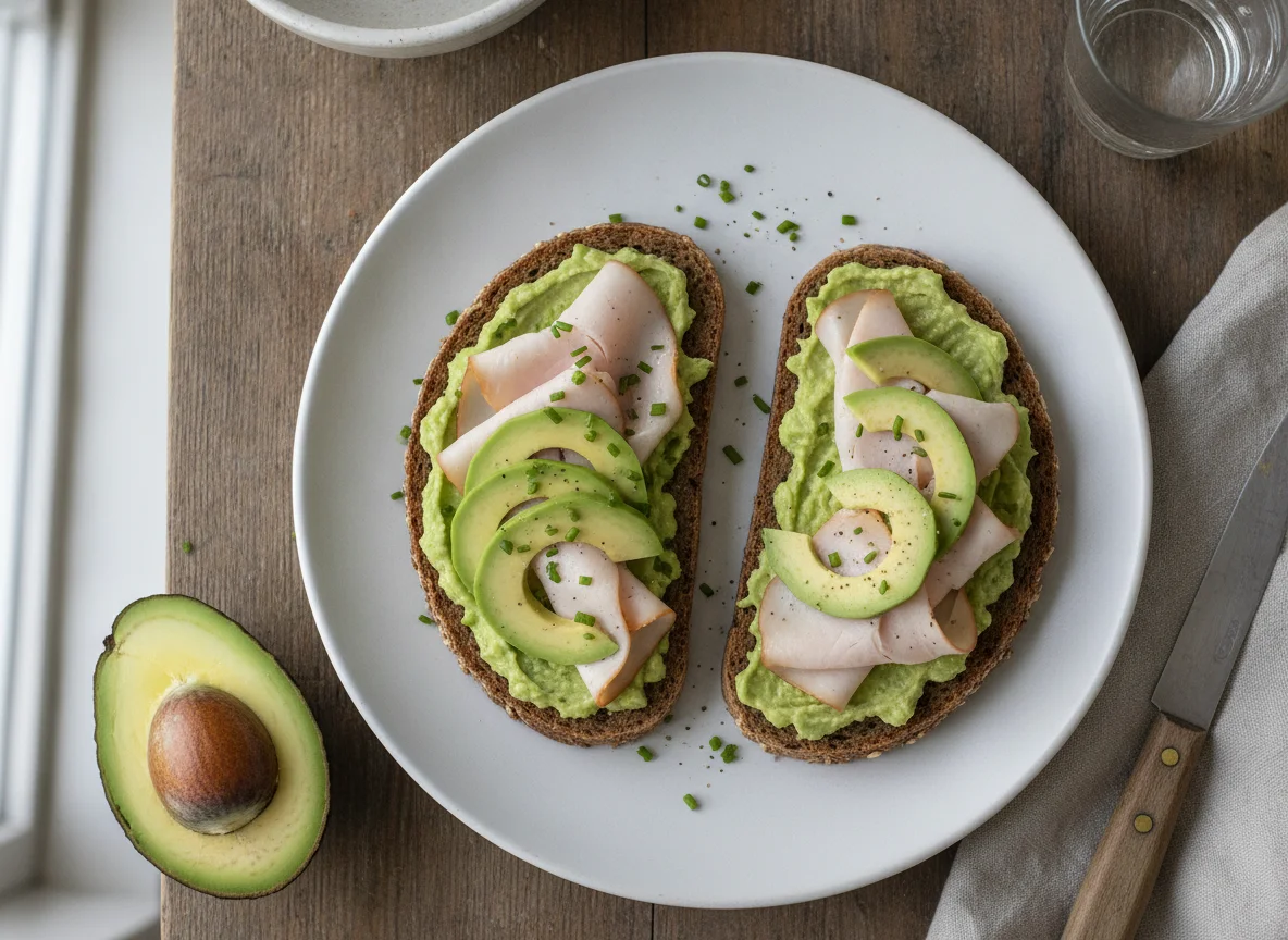 Vollkornbrot mit Putenbrust und Avocado photo
