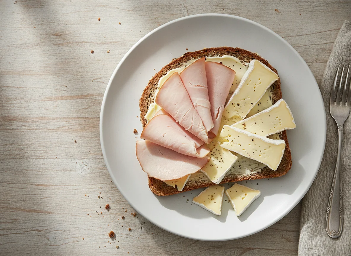 Vollkornbrot mit Putenbrust und Camembert photo