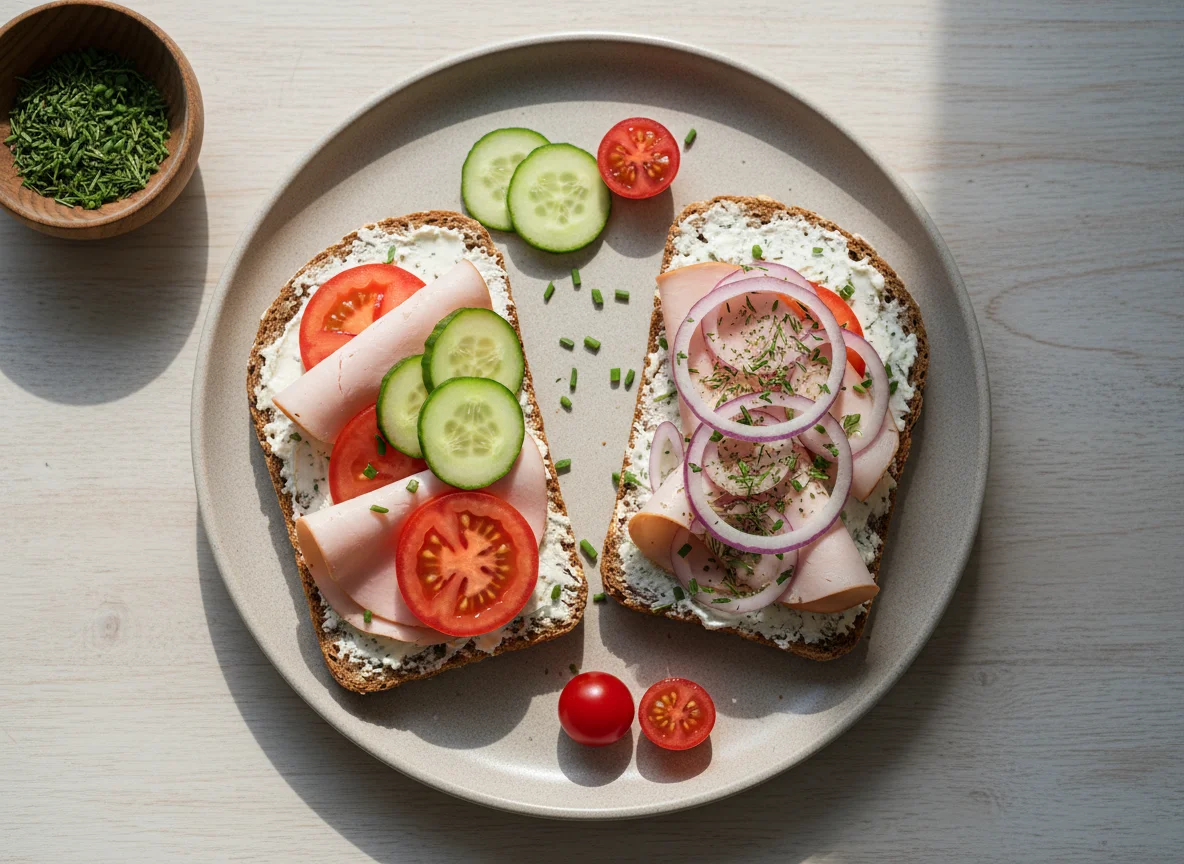Vollkornbrot mit Putenbrust und Gemüse photo