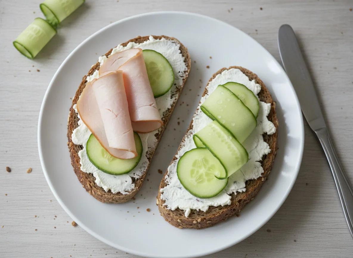 Vollkornbrot mit Putenbrust und Gurkenscheiben photo
