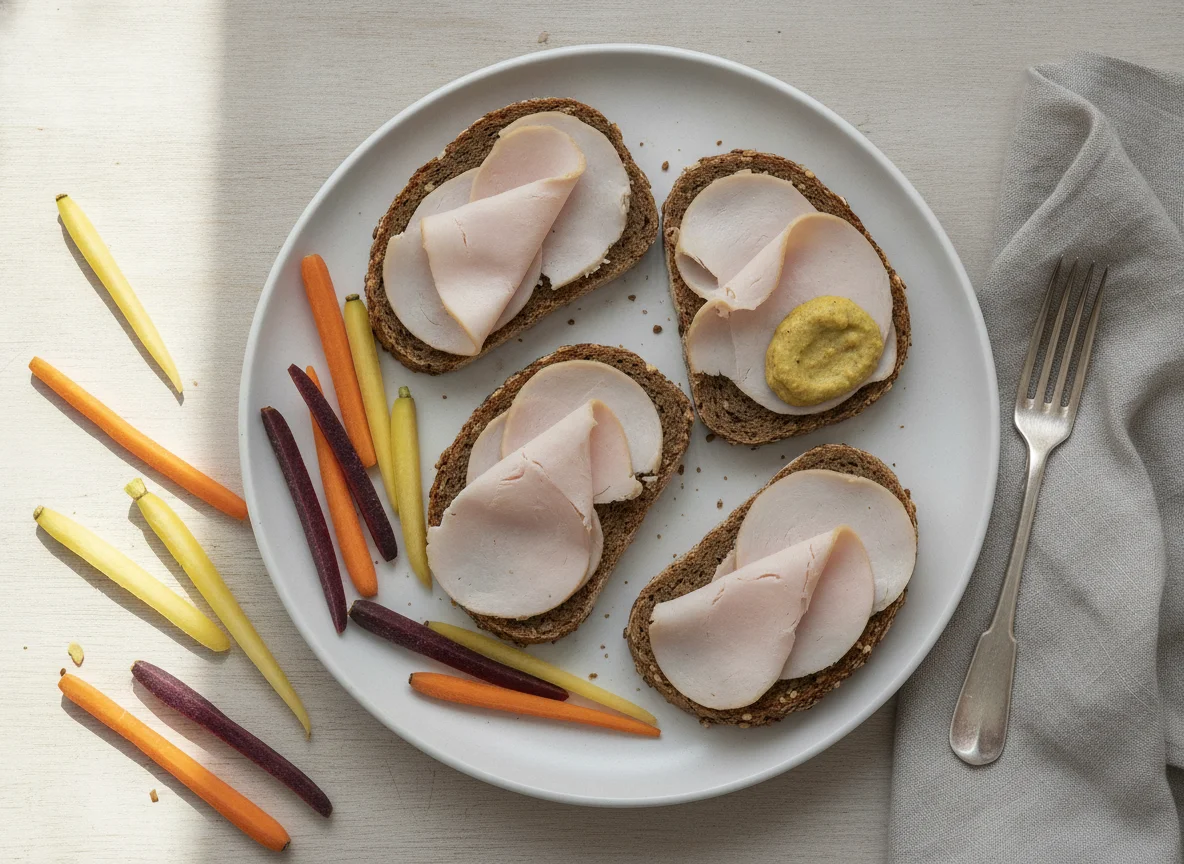 Vollkornbrot mit Putenbrust und Karotten photo