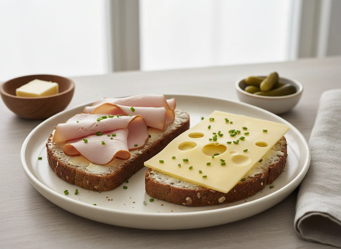 Vollkornbrot mit Putenbrust und Käse photo