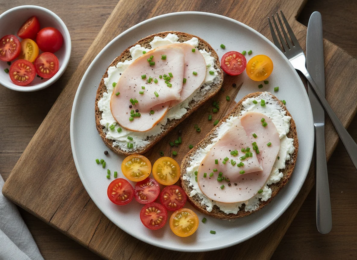 Vollkornbrot mit Putenbrust und Kirschtomaten photo