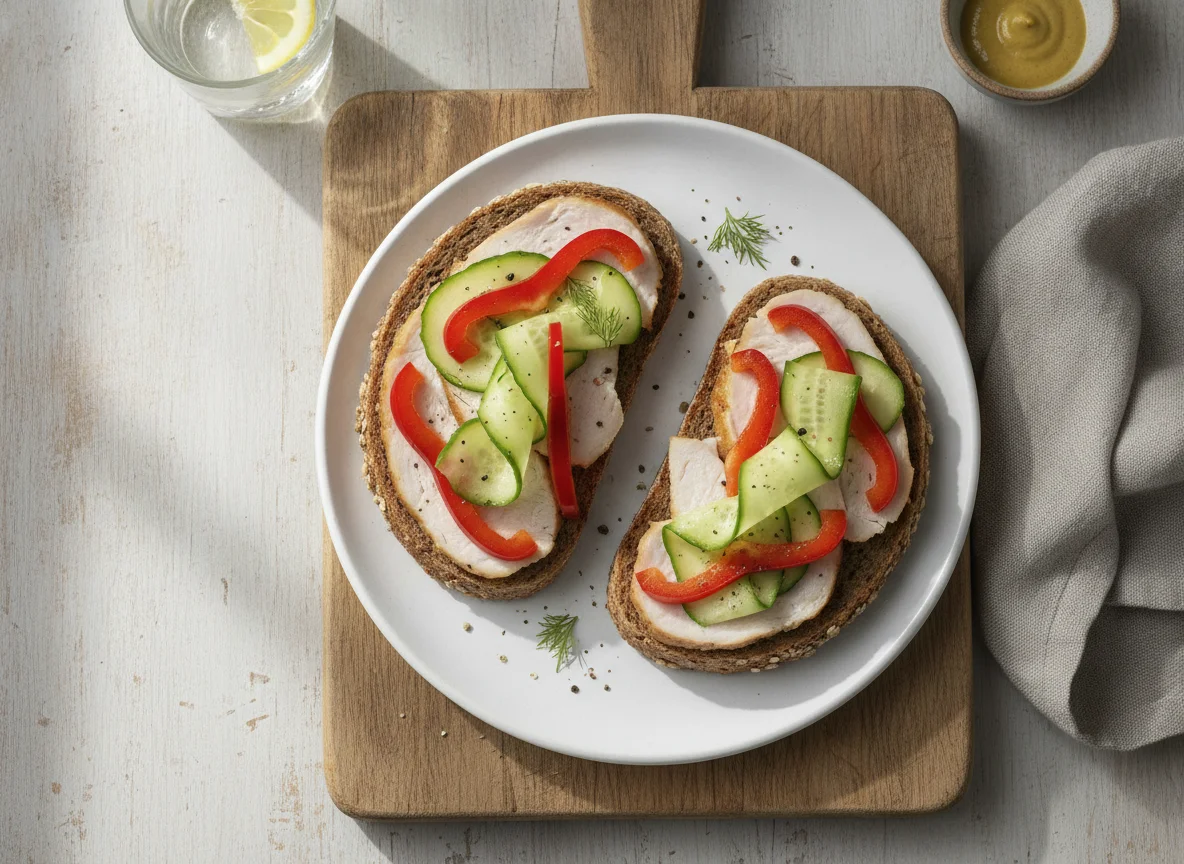Vollkornbrot mit Putenbrust und Paprika photo