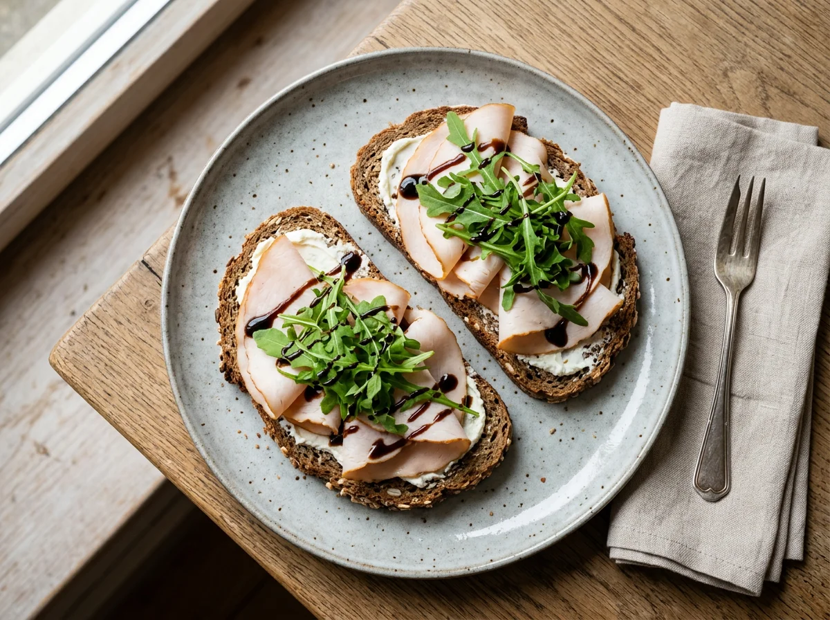 Vollkornbrot mit Putenbrust und Rucola photo