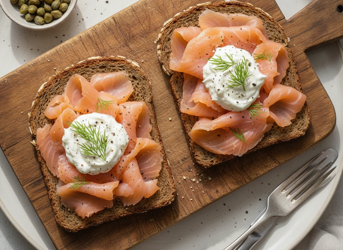 Vollkornbrot mit Räucherlachs und Meerrettich photo