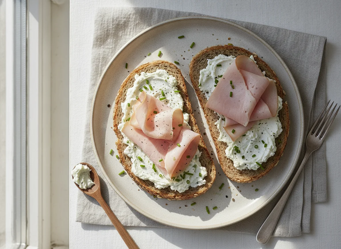 Vollkornbrot mit Schinken und Aufstrich photo