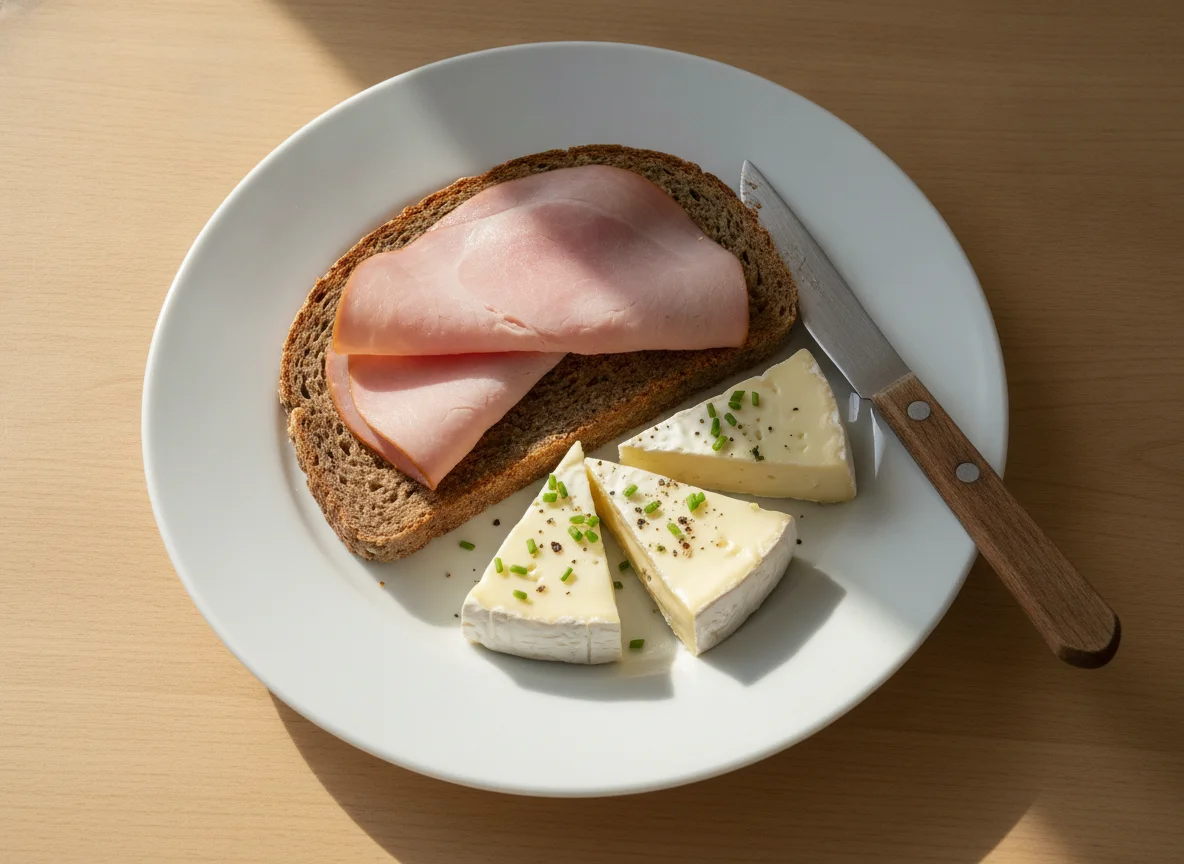 Vollkornbrot mit Schinken und Camembert photo