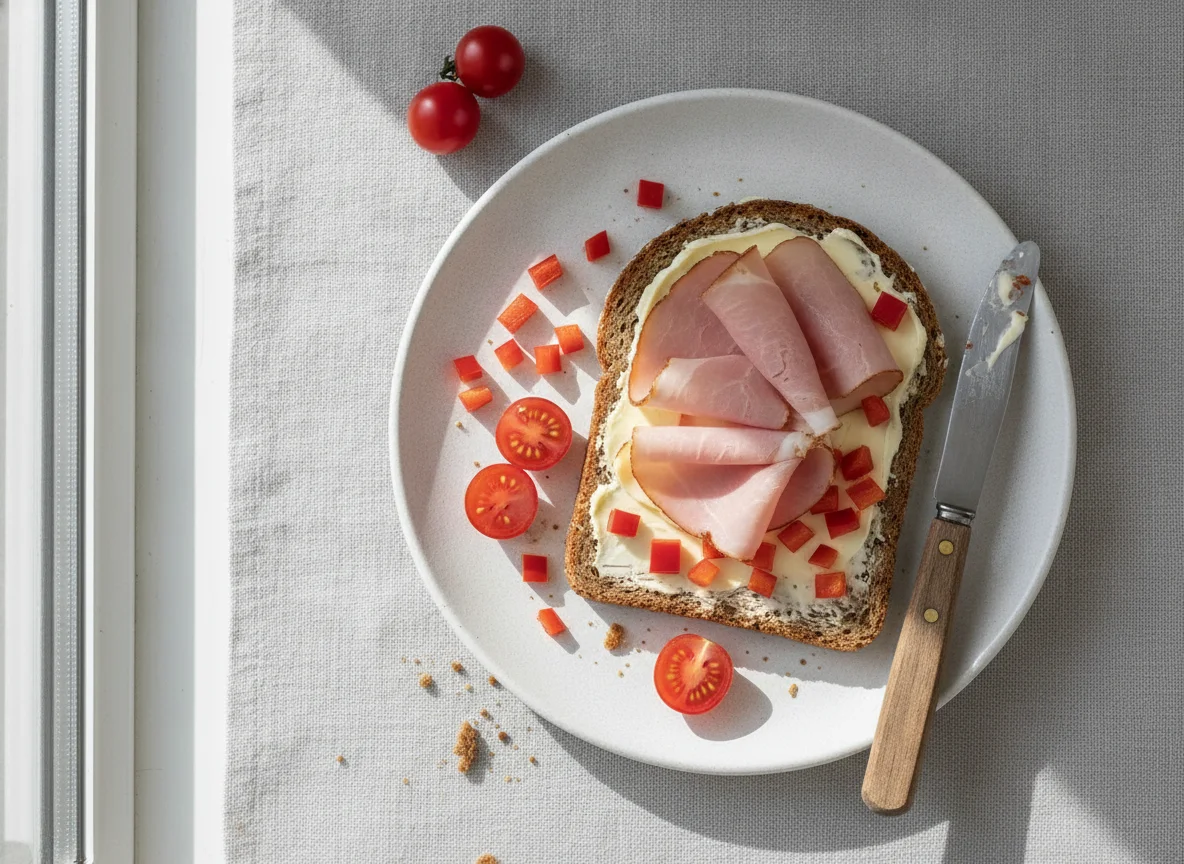 Vollkornbrot mit Schinken und Paprika photo