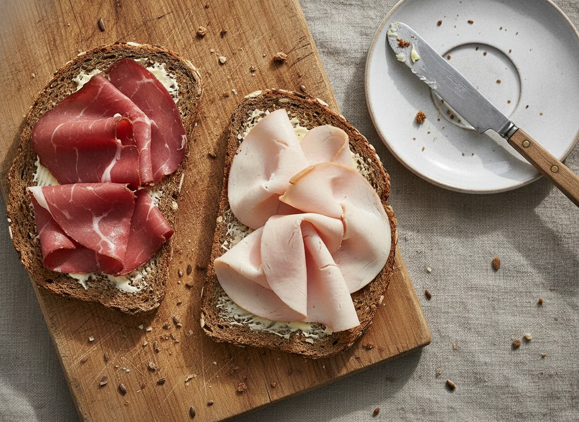 Vollkornbrot mit Schinken und Putenbrust photo