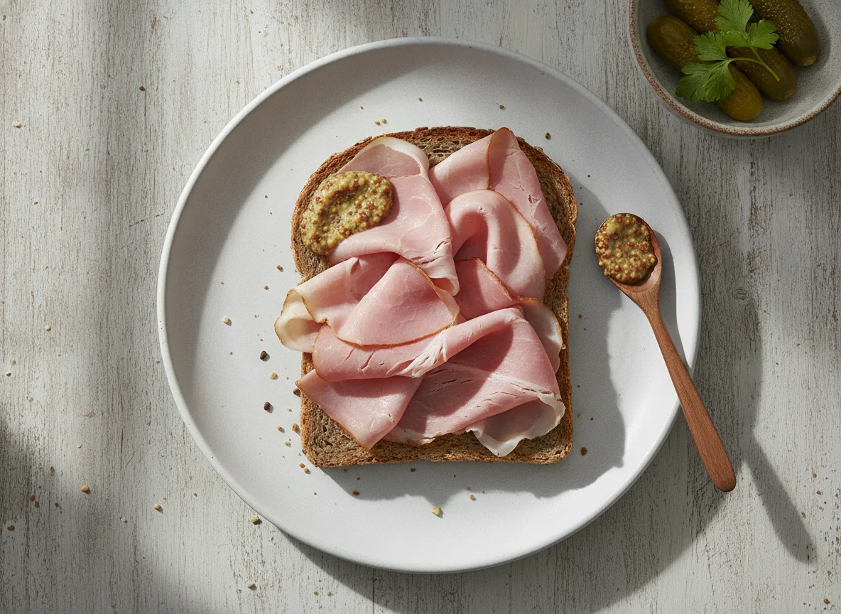 Vollkornbrot mit Schinken und Senf photo