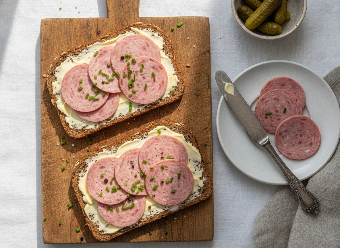 Vollkornbrot mit Schinkenwurst photo