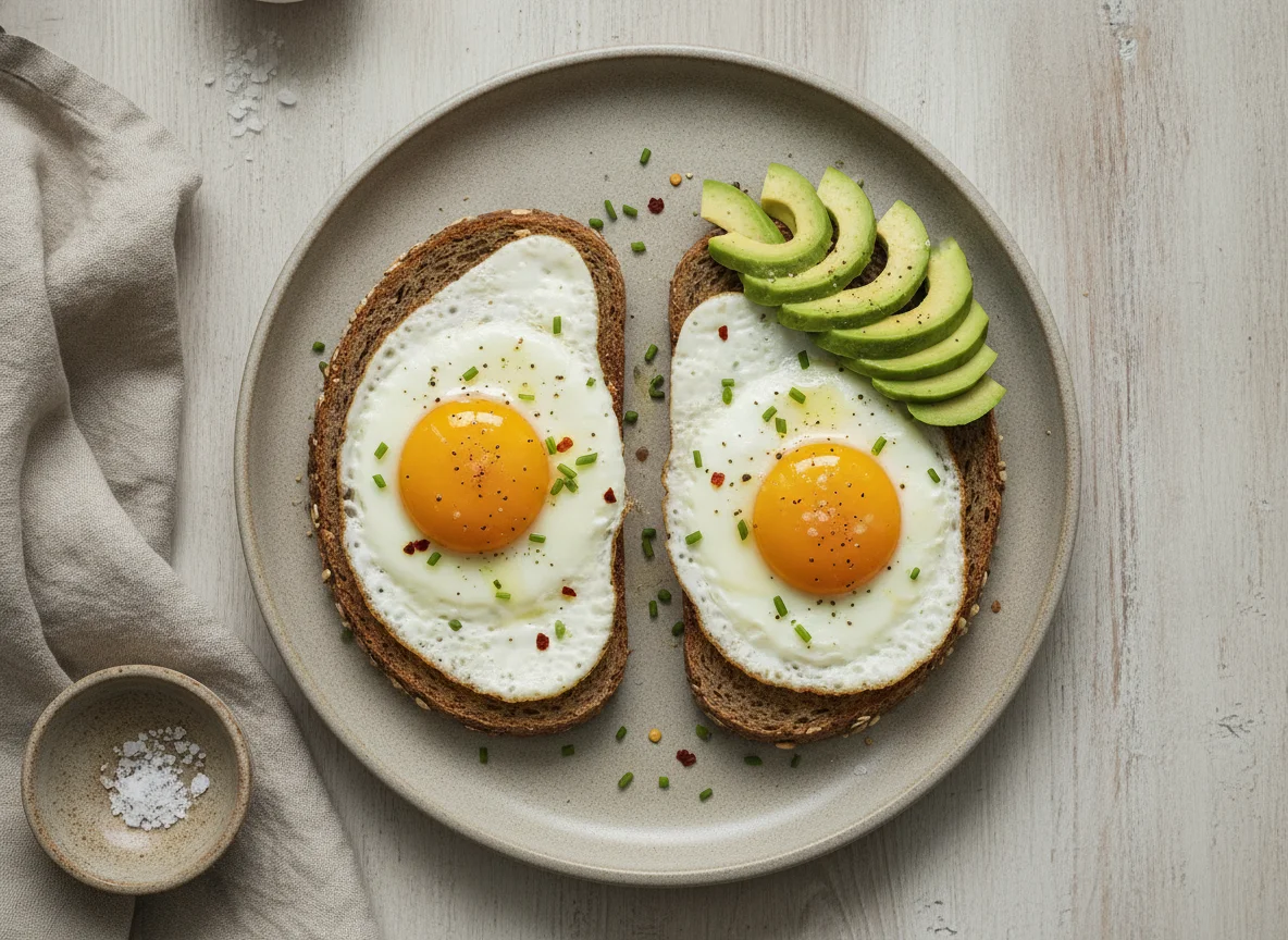 Vollkornbrot mit Spiegelei und Avocado photo