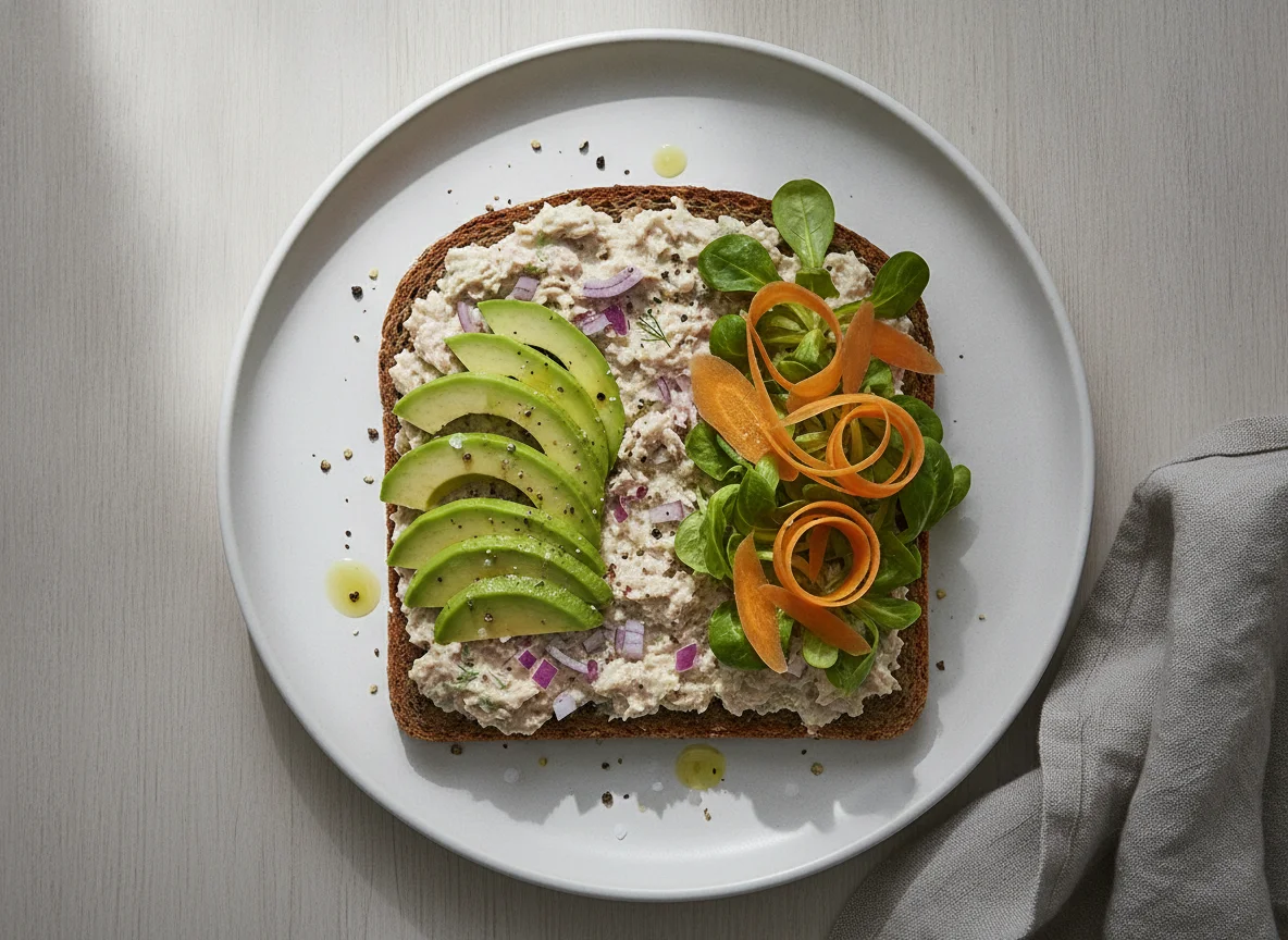 Vollkornbrot mit Thunfischsalat und Avocado photo
