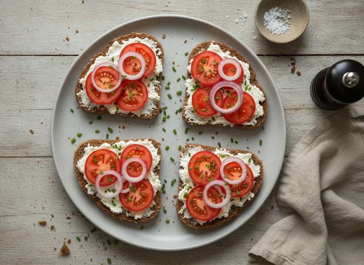 Vollkornbrot mit Tomaten und Zwiebeln photo