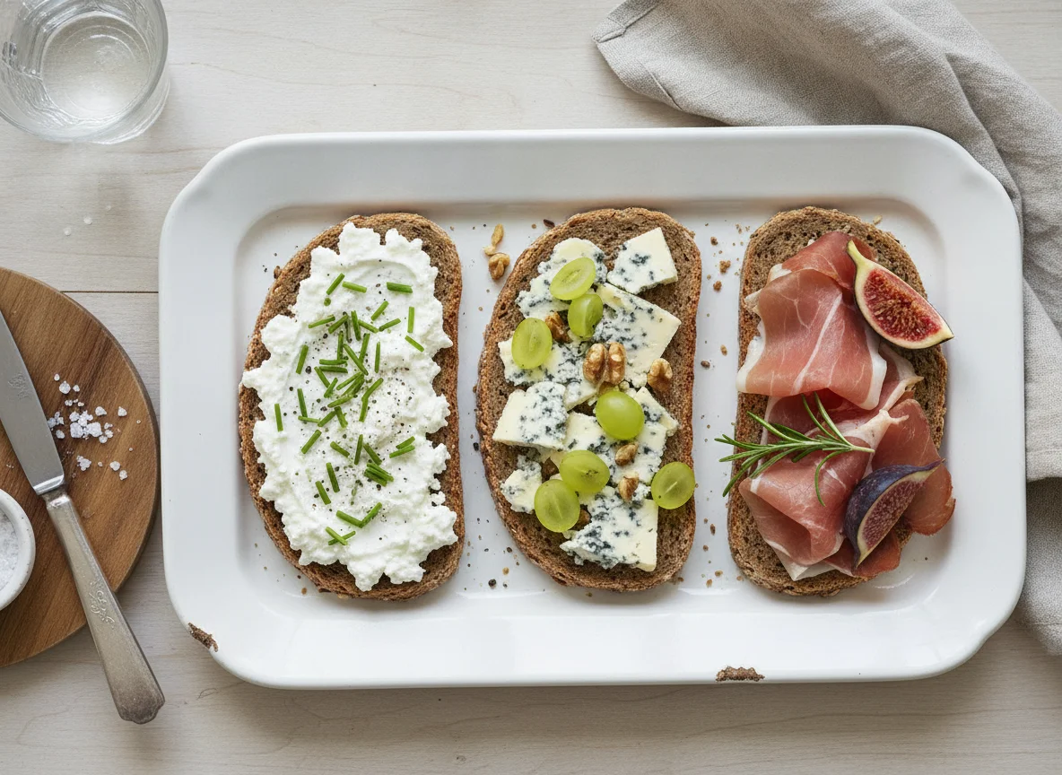 Vollkornbrot mit verschiedenen Belägen photo