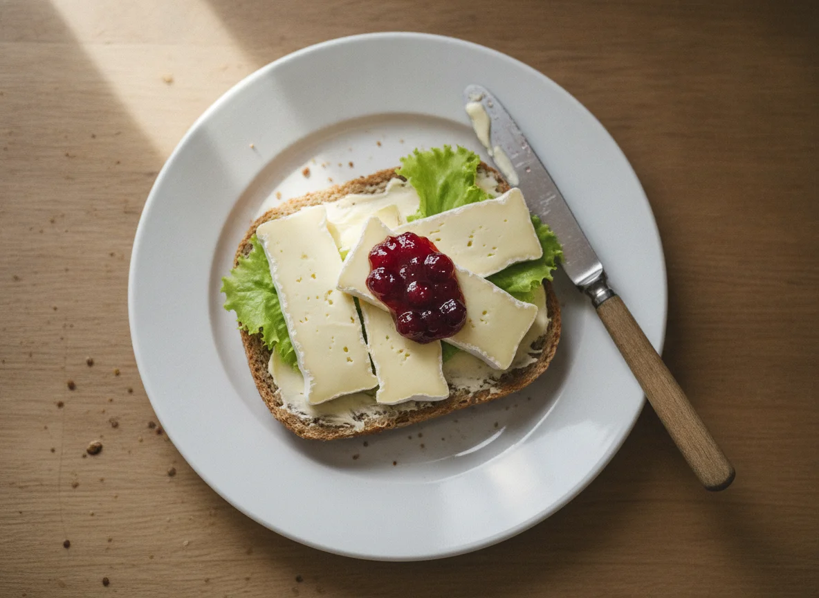 Vollkornbrötchen mit Camembert und Preiselbeeren photo