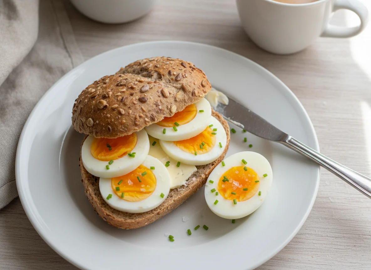 Vollkornbrötchen mit Ei photo