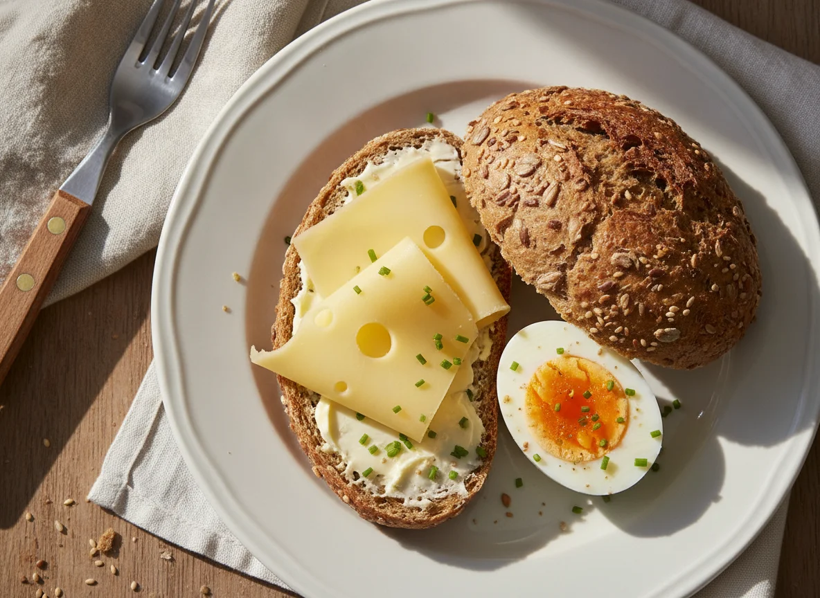 Vollkornbrötchen mit Ei und Käse photo