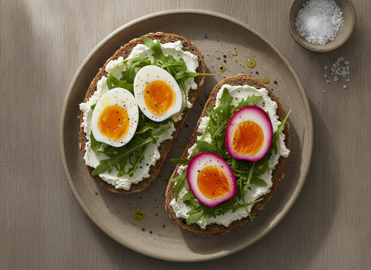 Vollkornbrötchen mit Ei und Rucola photo