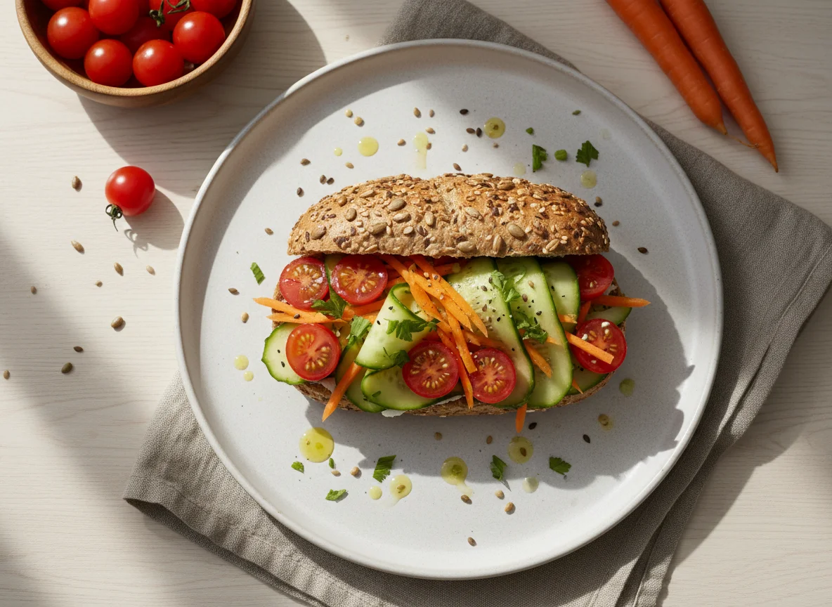Vollkornbrötchen mit Gemüse photo