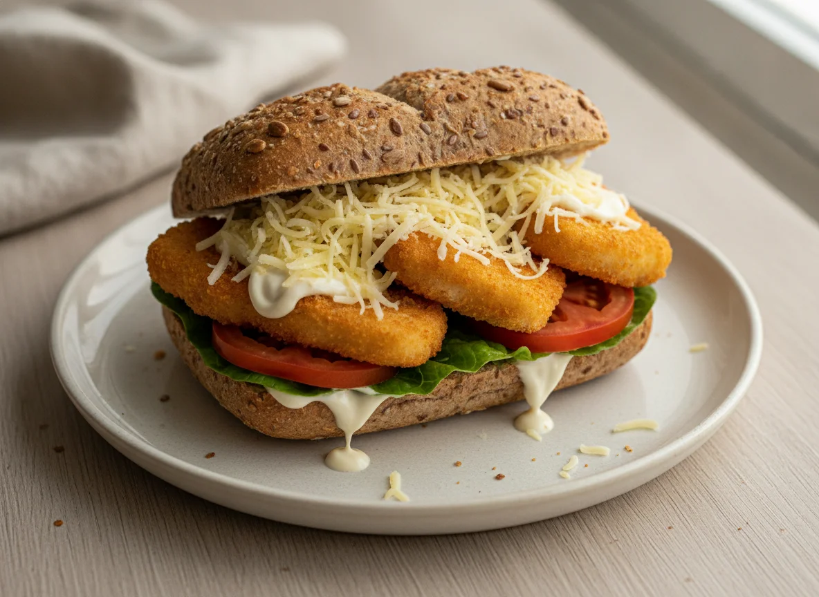 Vollkornbrötchen mit Hähnchen und Käse photo