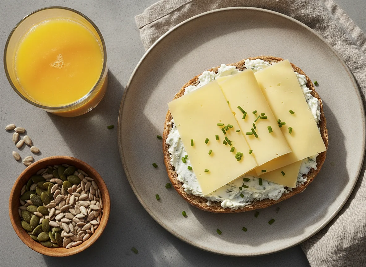 Vollkornbrötchen mit Käse und Aufstrich photo