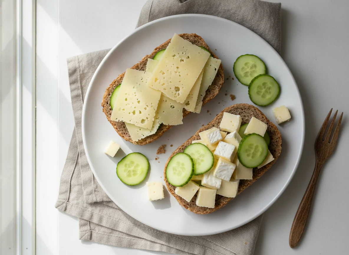 Vollkornbrötchen mit Käse und Gurke photo