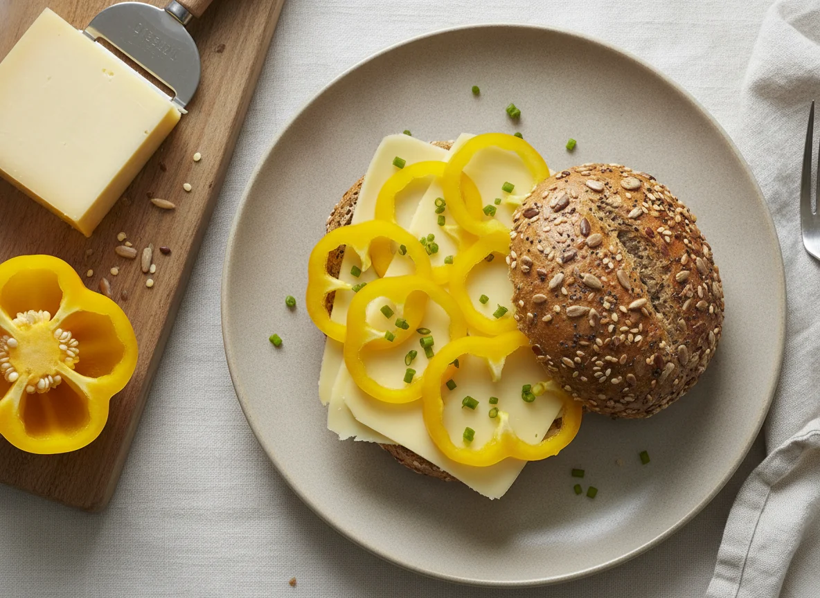 Vollkornbrötchen mit Käse und Paprika photo
