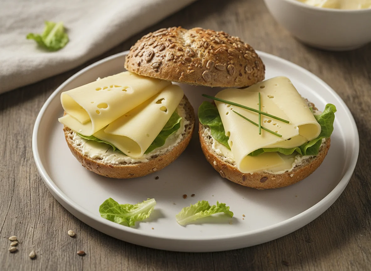 Vollkornbrötchen mit Käse und Salat photo