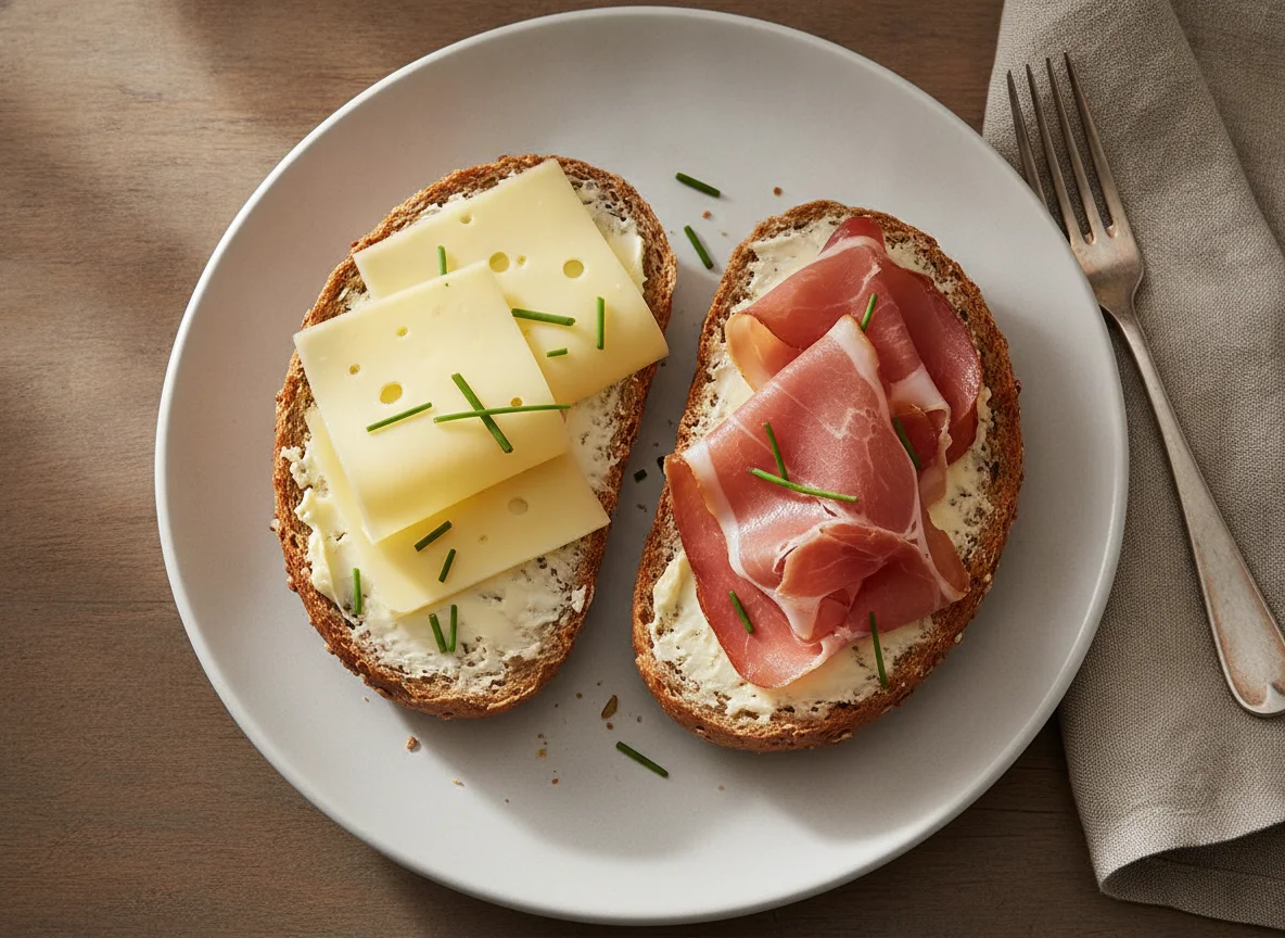 Vollkornbrötchen mit Käse und Schinken photo