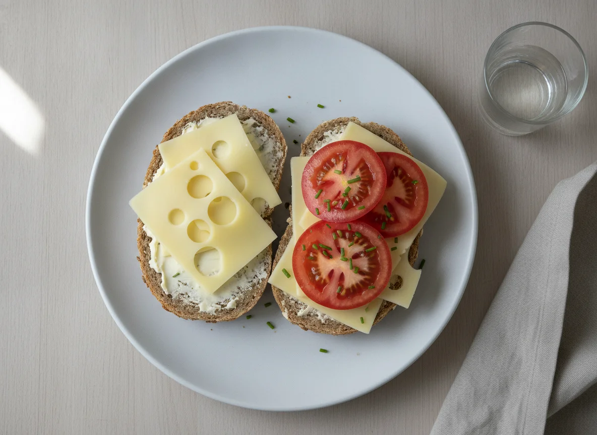 Vollkornbrötchen mit Käse und Tomaten photo
