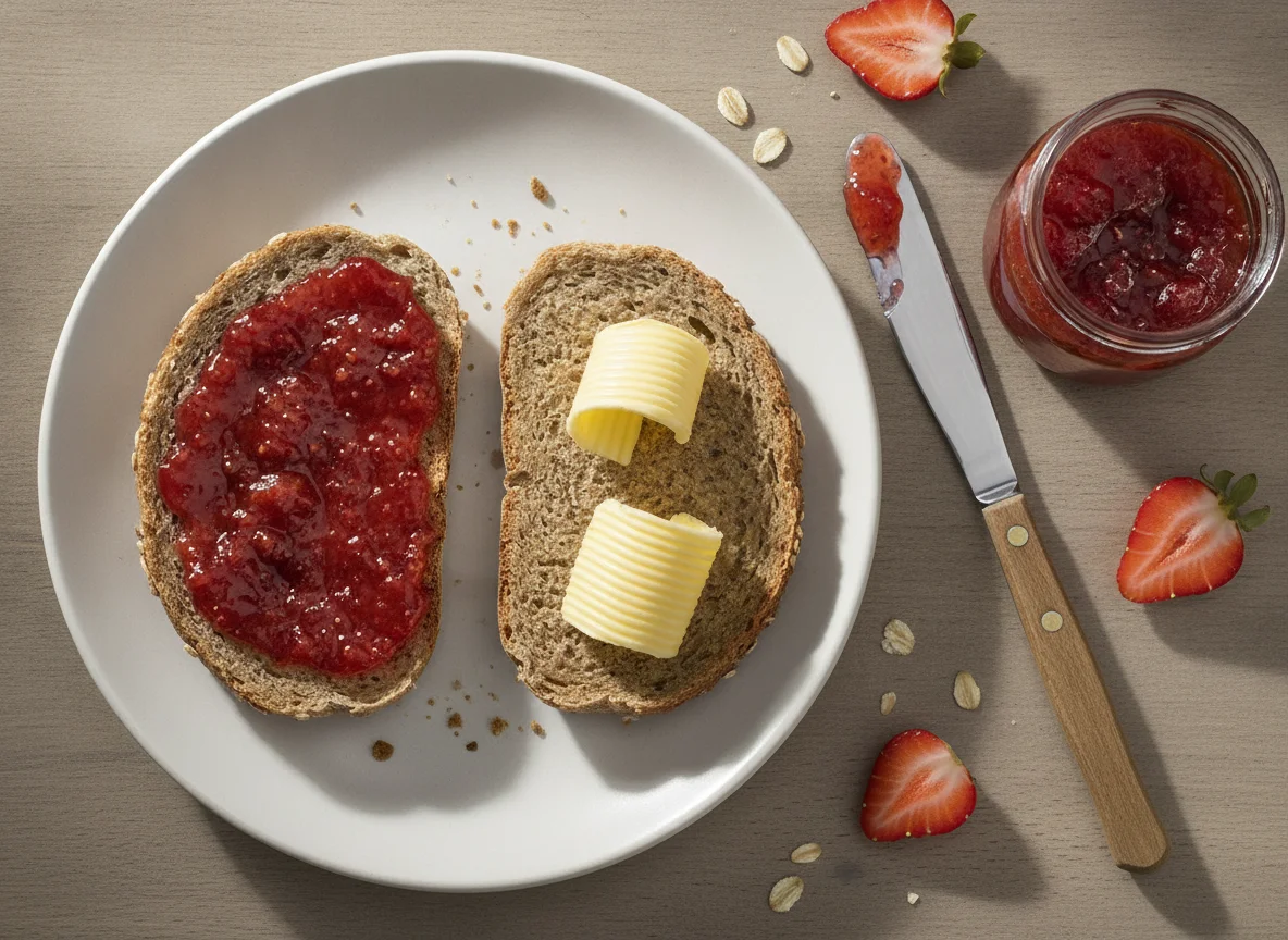Vollkornbrötchen mit Marmelade photo