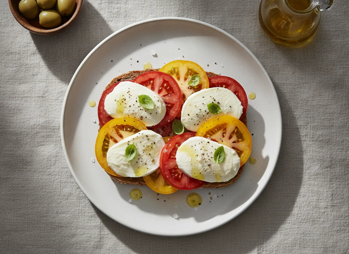Vollkornbrötchen mit Mozzarella und Tomaten photo