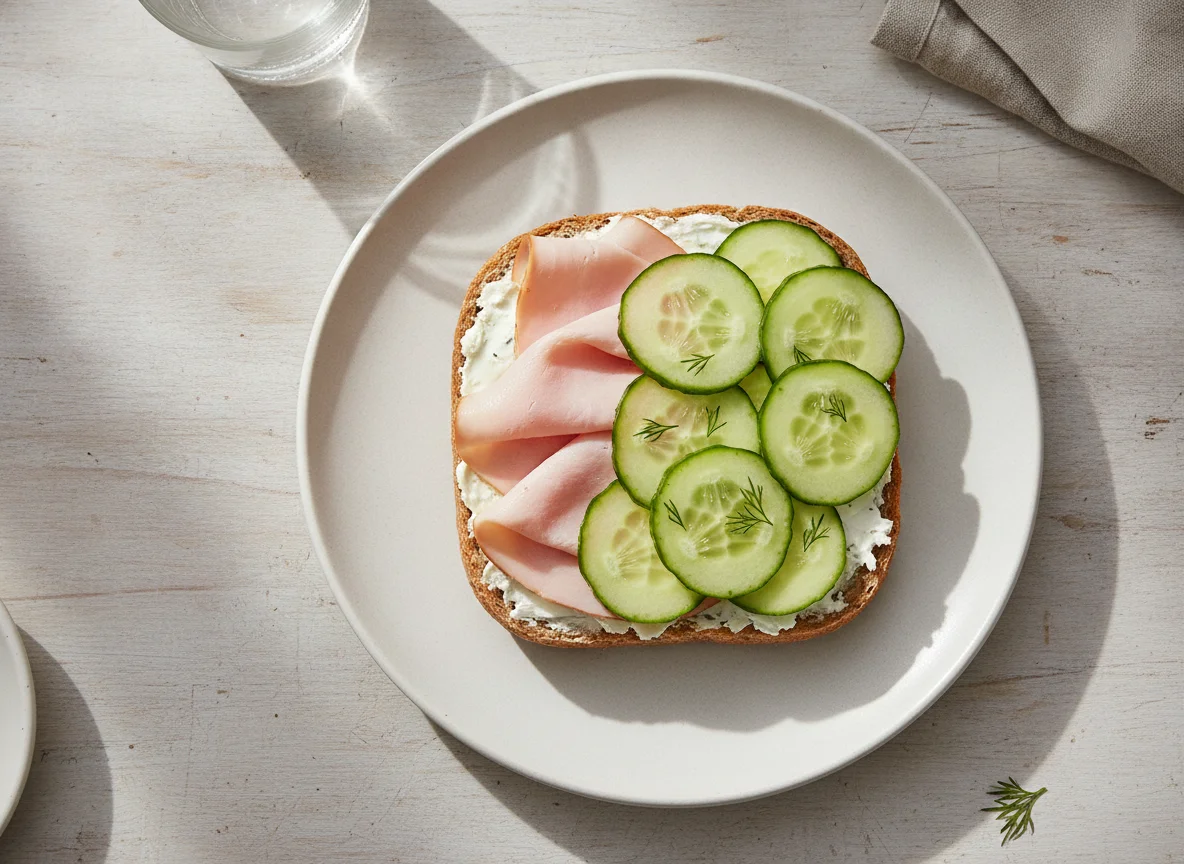 Vollkornbrötchen mit Putenbrust und Gurke photo