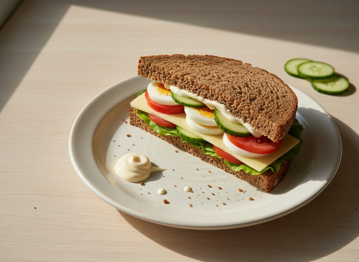 Vollkornbrot-Sandwich mit Ei und Käse photo