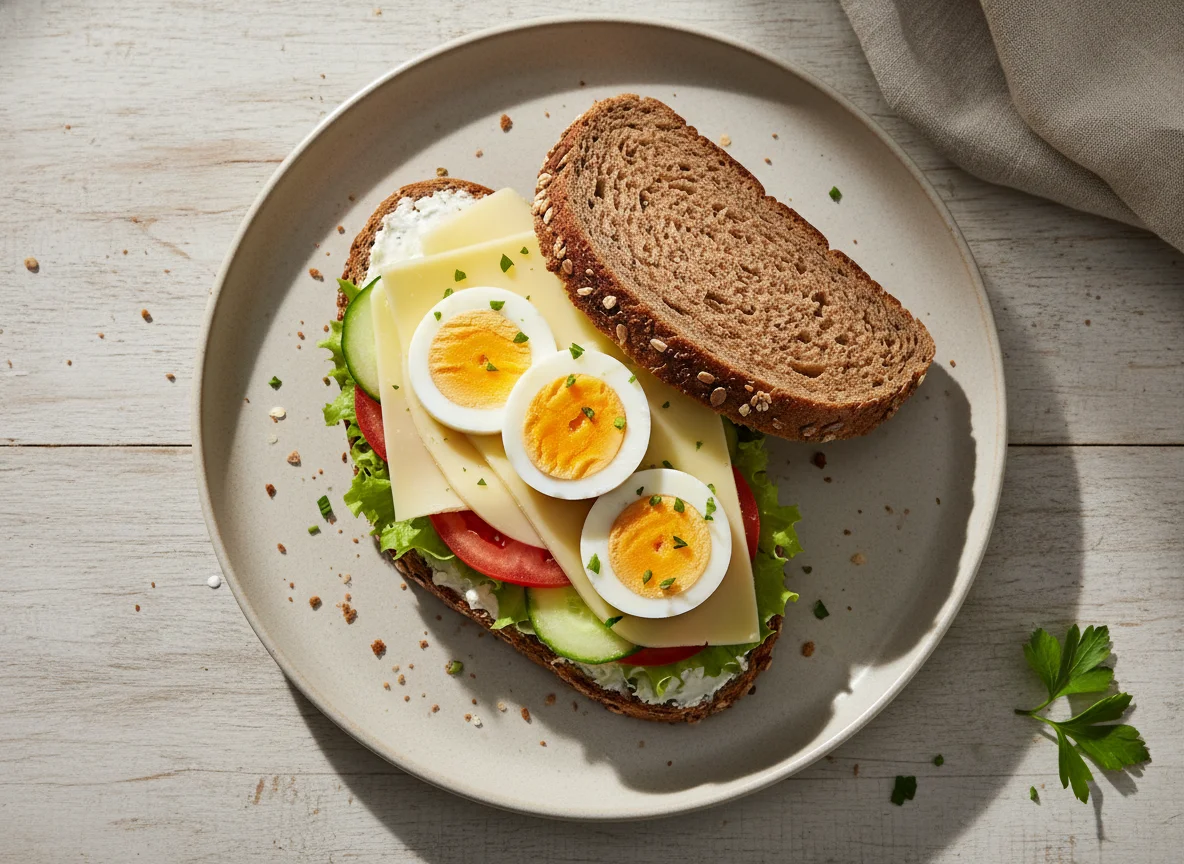Vollkornbrot-Sandwich mit Käse und Ei photo